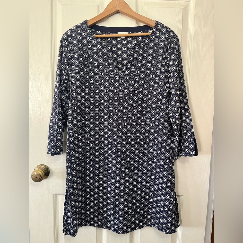 Talbots Swim Coverup Blue with White Eyelets V Neck
